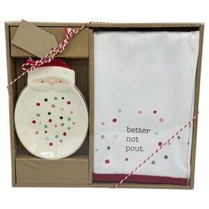 Santa Clause Soap Dish Tea Towel Christmas Holiday Winter Kitchen Gift Set NIB
